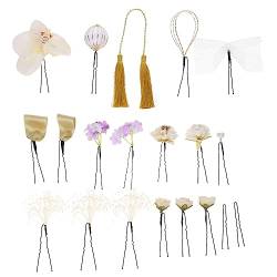 FRCOLOR 18 Stk Japanische Haaraccessoires Brauthaar Florale Haarspangen Kopfschmuck Aus Kristallblumen Hochzeitsperle Perlenhaarstock Hochzeit Haarnadel Kamm Mesh Brautjungfer Bademantel von FRCOLOR