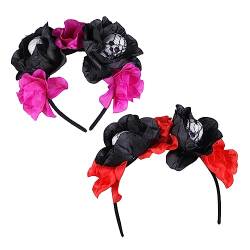 FRCOLOR 2st Halloween-party-stirnband Tag Der Toten Haarreifen Blumenkopfschmuck Für Frauen Totenkopf-stirnbänder Für Frauen Simulationsblumen-haarband Kleidung Damen Stoff Haarnadel Mode von FRCOLOR