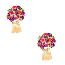 FRCOLOR 2st Japanische Kimono-haarspangen Asiatische Haaraccessoires Haarschmuck Kimono Clip Haar Blumenklammern Haarnadel Im Japanischen Stil Kirschblüten Bademantel Violett Mädchen von FRCOLOR