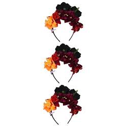 FRCOLOR 3 Stk Rosa Stirnband Dia De Los Muertos Stirnband Catrina Kostüm Für Damen Halloween-schädel-stirnband Tag Der Toten Halloween-blumen Sommer Einzigartig Stoff Fräulein Bilden von FRCOLOR