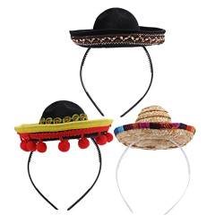 FRCOLOR 3 Stück Kleiner Hut Stirnband Kinderkostüm Hüte Make-Up Stirnbänder Haargummis Für Damenhaar Mini Mexikanischer Partyhut Mexikanischer Hut Stirnband Fiesta Party Hüte Party von FRCOLOR