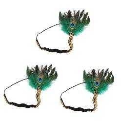 FRCOLOR 3St Vintage Flapper Stirnband Pfau Stirnband Flapper-Kopfschmuck aus Strass Tiara Haarbänder Feder Haarband Party-Kopfschmuck Abschlussball Kopfbedeckung Fräulein von FRCOLOR