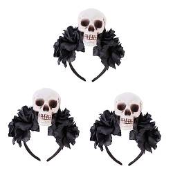 FRCOLOR 3st Schädel Totenkopf Rose Stirnband Dekoratives Blumen-stirnband Tag Der Toten Haarschmuck Halloween-blumenkopfschmuck Halloween-rosen-stirnband Dunkel Requisiten Stoff von FRCOLOR