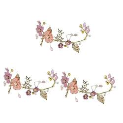 FRCOLOR 3st Vintage Hochzeit Kopfschmuck Für Die Braut Floraler Kopfschmuck Für Die Braut Blatt-stirnbänder Für Frauen Blumenblatt-stirnband Damen Stirnbänder Violett Gold Haar Fräulein von FRCOLOR