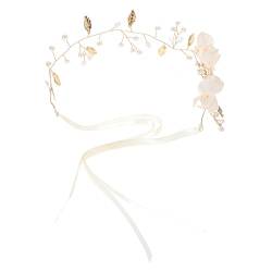 FRCOLOR Brauthaarrebe Geburtstags-stirnband Für Frauen Strass Hochzeit Stirnband Brautkopfschmuck Für Die Hochzeit Kristallblumen-haarband Blatt Und Blüte Haarring Perle Brautjungfer von FRCOLOR