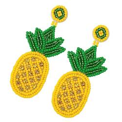 FRCOLOR Fruchtohrringe 1 Paar Obstohrringe Handgefertigte Ohrringe Böhmische Ohrringe Gelbe Perlen Ananas-Urlaub Ananas-Ohrringe Urlaubsohrringe Sommerohrringe Ananas-Ohrringe Für Frauen von FRCOLOR