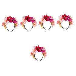 FRCOLOR Stirnband 5st Blumenstirnband Girlande Haarband Haarschmuck Mit Blumen Stirnbänder Für Erwachsene Blumenstirnbänder Für Mädchen Rot Künstliche Die Blumen Urlaub Stoff von FRCOLOR