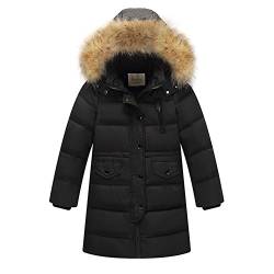 Free Fisher Kinder Jungen/Mädchen Winter Daunenmantel mit Fellkapuze, Schwarz, Gr. 122/128( Herstellergröße: 130) von FREE FISHER