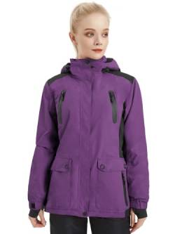 FREE SOLDIER Wasserdichte Damen-Skijacke mit Fleece gefüttert, warmer Winter-Schneemantel mit Kapuze, vollständig versiegelte Nähte (Violett, L) von FREE SOLDIER