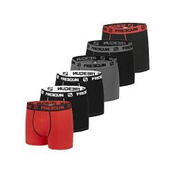 Boxershorts Herren Bequem, Unterhosen Männer, Bewegungsfreiheit (6er Pack), Schwarz/Grau/Rot, M von FREEGUN