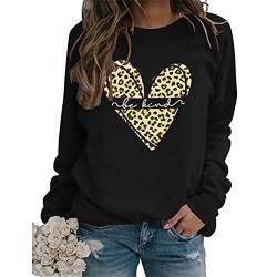 Damen Graphic Leopard Love Heart Be Kind Letter Print Langarm Sweatshirt, Schwarz , 48 von FREEPPCC