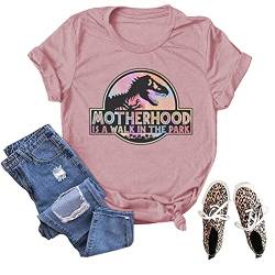 Damen Lustige Grafik Motherhood is Walk in The Park Brief Print Rundhals T-Shirt, rosig, M von FREEPPCC