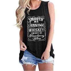 Damen Smooth As Tennessee Whiskey Sweet As Strawberry Wine Letter Print Rundhals Sleeveless Tee Shirt Tank Tops für Frauen Gr. XXL, Schwarz von FREEPPCC