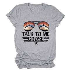 FREEPPCC Damen Talk to Me Gans Brief Druck Sonnenbrille Muster Kurzarm T-Shirt, grau, M von FREEPPCC