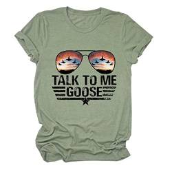 FREEPPCC Damen Talk to Me Gans Brief Druck Sonnenbrille Muster Kurzarm T-Shirt, grün, M von FREEPPCC