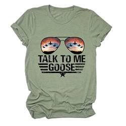 FREEPPCC Damen Talk to Me Gans Brief Druck Sonnenbrille Muster Kurzarm T-Shirt, grün, XXL von FREEPPCC