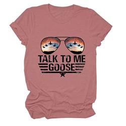 FREEPPCC Damen Talk to Me Goose Brief Print Sonnenbrille Muster Kurzarm T-Shirt, rosig, Large von FREEPPCC