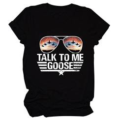 FREEPPCC Damen Talk to Me Goose Letter Print Sonnenbrille Muster Kurzarm T-Shirt, Schwarz , Large von FREEPPCC