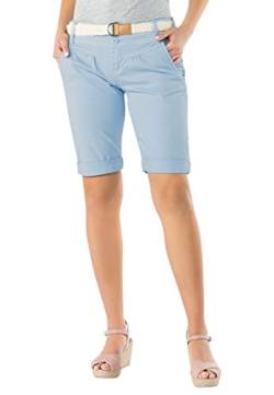 FRESH MADE Damen Bermuda-Shorts in Pastellfarben mit Gürtel Light-Blue S von FRESH MADE