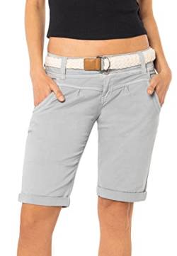 FRESH MADE Damen Bermuda-Shorts in Pastellfarben mit Gürtel Light-Grey XXL von FRESH MADE