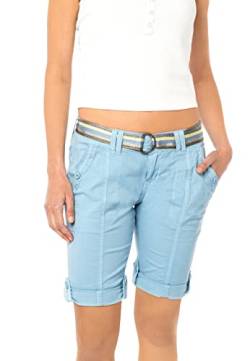 FRESH MADE Damen Bermuda Shorts mit glänzendem Gürtel Light-Blue M von FRESH MADE