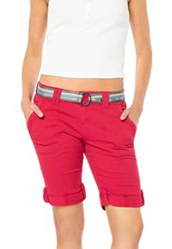 FRESH MADE Damen Bermuda Shorts mit glänzendem Gürtel red L von FRESH MADE