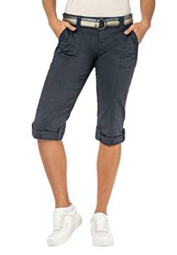FRESH MADE Damen Capri-Hose 3/4-Shorts mit Metallic Gürtel Dark-Blue M von FRESH MADE