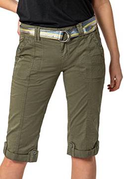 FRESH MADE Damen Capri-Hose 3/4-Shorts mit Metallic Gürtel Green XXL von FRESH MADE