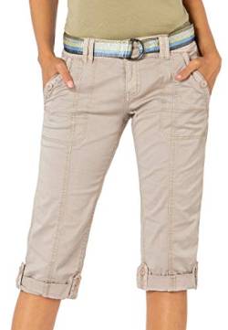 FRESH MADE Damen Capri-Hose 3/4-Shorts mit Metallic Gürtel beige XXL von FRESH MADE