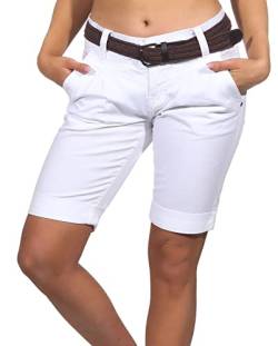 FRESH MADE Damen Chino Shorts LFM-171 Bermuda mit Gürtel Offwhite M von FRESH MADE