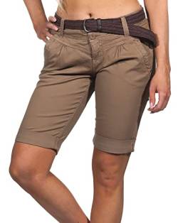 FRESH MADE Damen Chino Shorts LFM-171 Bermuda mit Gürtel Portabella Brown XXL von FRESH MADE