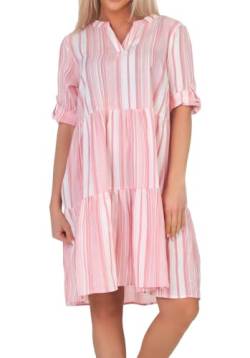 FRESH MADE Damen Midi Kleid LFM-175 Tunika Damenkleid Knielang mit Streifen Shell Pink Coral/White L von FRESH MADE