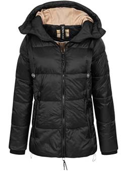 FRESH MADE Damen Steppjacke LFM-169 gesteppte Winterjacke mit Kapuze Black L von FRESH MADE