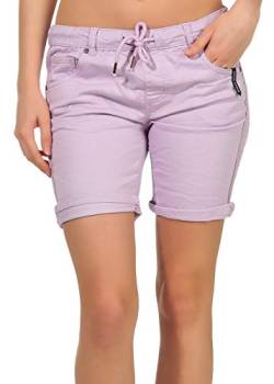FRESH MADE Damen Stretch Shorts Jeans-Optik LFM-129 Bermuda Hose Boyfriend Style Frost Lavender S von FRESH MADE