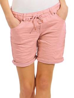 FRESH MADE Damen Stretch Shorts Jeans-Optik LFM-129 Bermuda Hose Boyfriend Style Middle Rose M von FRESH MADE