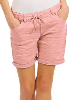 FRESH MADE Damen Stretch Shorts Jeans-Optik LFM-129 Bermuda Hose Boyfriend Style Middle Rose XS von FRESH MADE