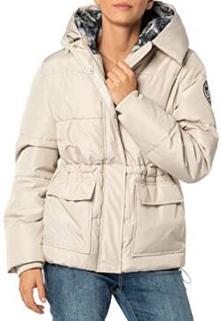 FRESH MADE Damen Winter Steppjacke mit Taillenzug light-beige L von FRESH MADE