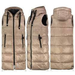 FRESH MADE Lange Stepp weste Kapuze Übergangs Herbst Frühlings Weste Windbreaker, Farbe:Beige-Innen-Schwarz, Größe:M 38 von FRESH MADE