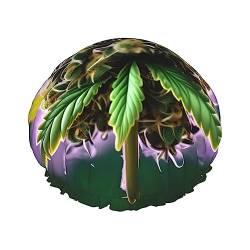 A Puff In Time Weed Marihuana (2) wiederverwendbare Duschhaube für Damen, doppelt, spritzwassergeschützt, große Größe für alle Haarlängen von FRESQA