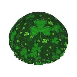 Background St. Patrick's Day Glitzer-Duschhaube für Damen, doppelt, spritzwassergeschützt, große Größe für alle Haarlängen von FRESQA