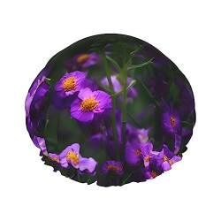 Blooming Purple Blossoms Wiederverwendbare Duschhaube für Damen, doppelt, spritzwassergeschützt, große Größe für alle Haarlängen von FRESQA