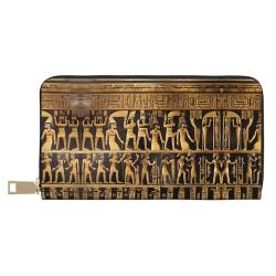 Damen Geldbörse mit Pferdemotiv, lang, Münzgeldbörse aus Kunstleder mit Reißverschluss, Ägypten Hieroglyphen, Einheitsgröße von FRESQA