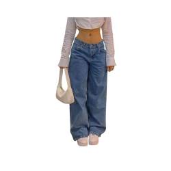 FRESQA 2023 Gerade Bein Hosen Y2k Denim Hosen Vintage Lose Blau Gewaschen Mom Jeans Low Rise Jeans Frauen lose Jeans von FRESQA