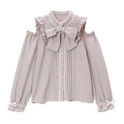 FRESQA Elegantes Damen-Blusenhemd, japanische Lolita-Kleidung, 2023, Neue schulterfreie, Lange Dleeve-Love-Herz-Blusen von FRESQA