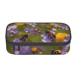 FRESQA Stiftebox mit Sonnenblumen-Rose, großes Fassungsvermögen, langlebiges Fach, Ländliche Honigbienen, Wildblumen, Einheitsgröße, Schlüsselhülle von FRESQA