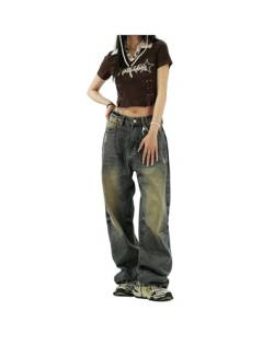 FRESQA Y2K Distressed Baggy Jeans Damen Grunge Vintage 90er Jahre Oversize Weites Bein Jeanshose Koreanischer Stil Harajuku Hose von FRESQA