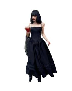 Goth Dark Elegant Lolita Mall Gothic Bodycon Lange Kleider Grunge Stil Lace Up Frauen Schwarzes Kleid Alt Sexy Sling Partywear von FRESQA