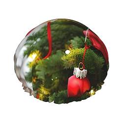 Wiederverwendbare Duschhaube für Damen, Motiv: Weihnachtsbaum, rot, doppelt, spritzwassergeschützt, große Größe für alle Haarlängen von FRESQA