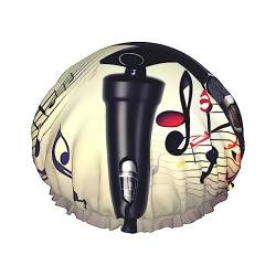 Wiederverwendbare Duschhaube mit Mikrofon und Musiknote, doppelt, spritzwassergeschützt, große Größe für alle Haarlängen von FRESQA