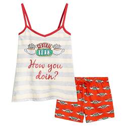 FRIENDS Schlafanzug Damen Kurz Spaghettiträger Top und Short Pyjama Set Central Perk Shorty Schlafanzüge für Damen (XL, Grau/Rot) von FRIENDS